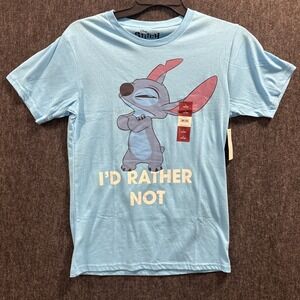 Disney Lilo & Stitch I'd‎ Rather Not Men's Graphic Tee Small Blue Shirt NWT